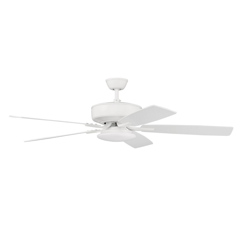 52" Pro Plus Fan With Low Profile Light Kit And Blades In White And Frost White Acrylic Fixture