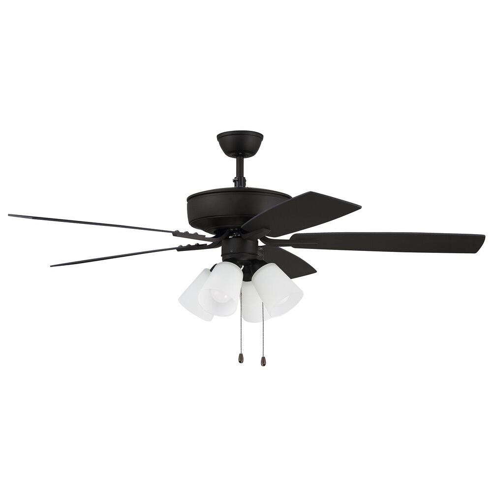 52" Pro Plus Fan With 4 Light Kit With White Glass And Blades In Espresso And Frost White Glass