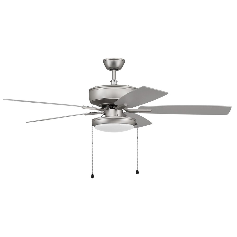 52" Pro Plus Fan With Slim Pan Light Kit And Blades In Brushed Satin Nickel And Frost White Acrylic Fixture