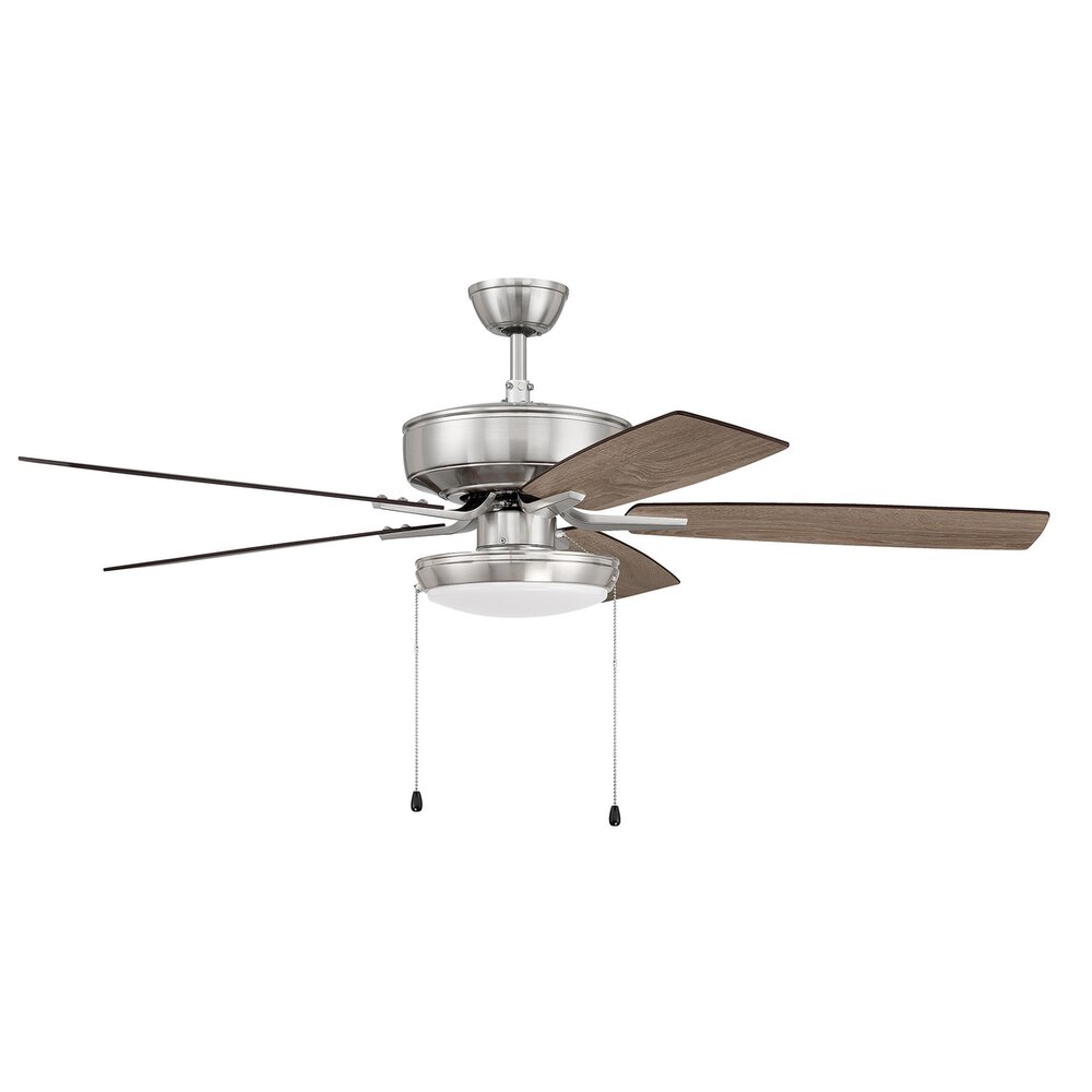52" Pro Plus Fan With Slim Pan Light Kit And Blades In Brushed Polished Nickel And Frost White Acrylic Fixture