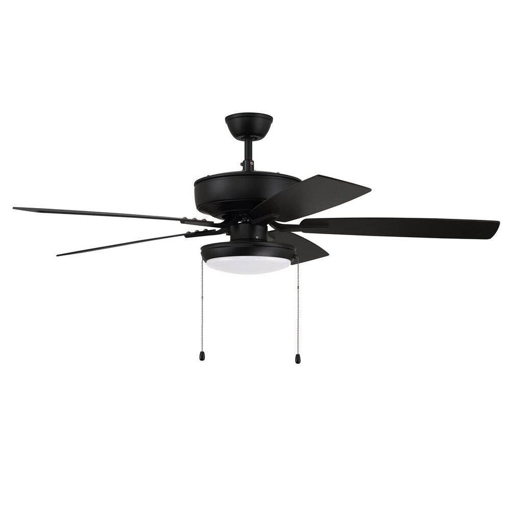 52" Pro Plus Fan With Slim Pan Light Kit And Blades In Flat Black And Frost White Acrylic Fixture