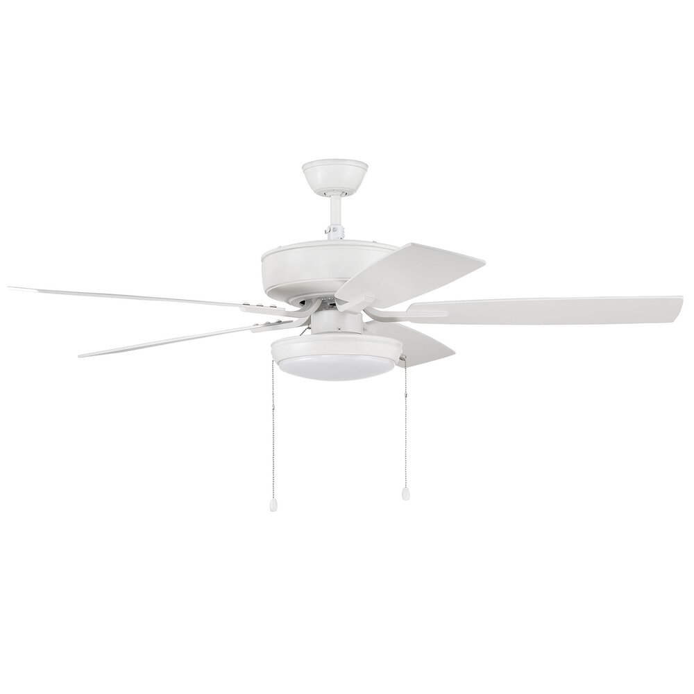 52" Pro Plus Fan With Slim Pan Light Kit And Blades In White And Frost White Acrylic Fixture
