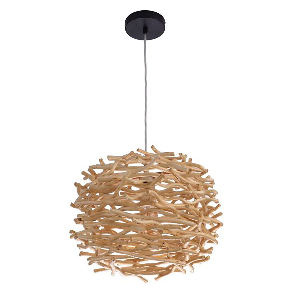 1 Light Pendant with Natural Wood Woven Orb