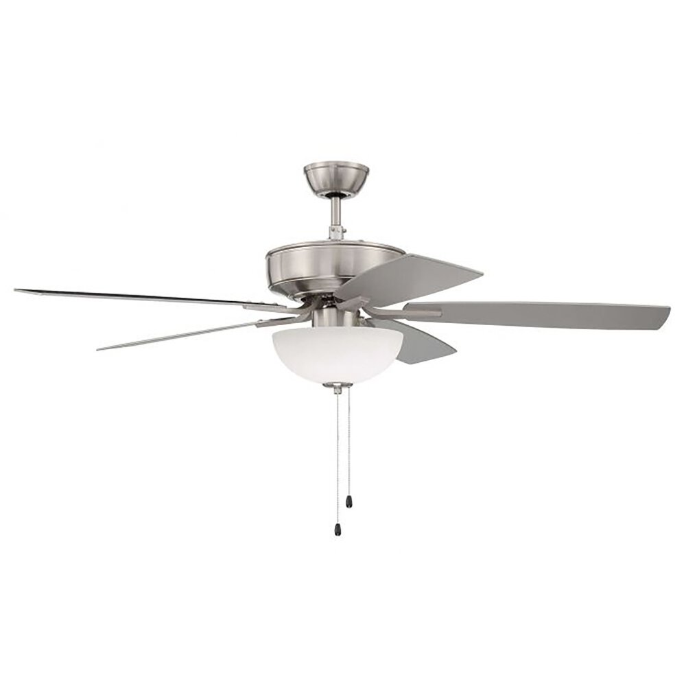 52" Pro Plus Fan With White Bowl Light Kit And Blades In Brushed Polished Nickel