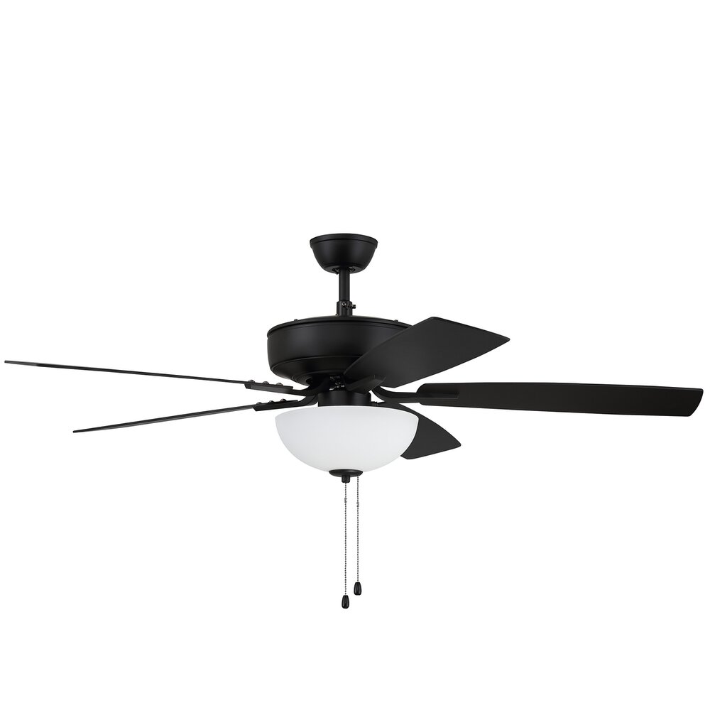 52" Pro Plus Fan With White Bowl Light Kit And Blades In Flat Black
