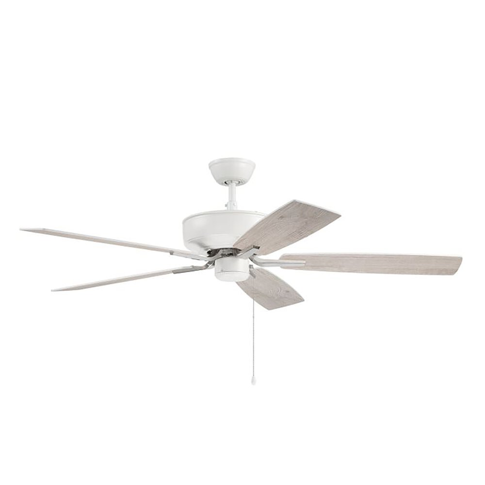52" Pro Plus Ceiling Fan With Blades And Bowl Universal Light Kit In White / Polished Nickel