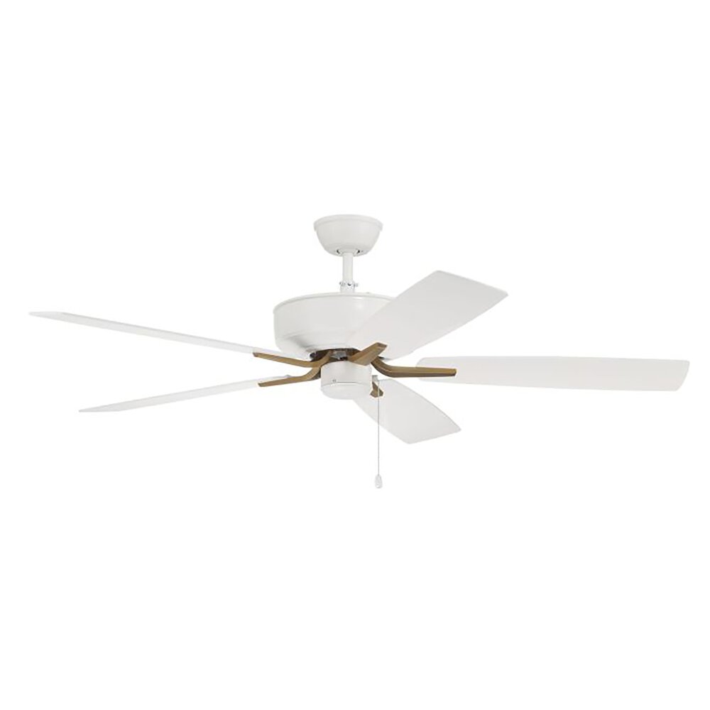 52" Pro Plus Ceiling Fan With Blades And Bowl Universal Light Kit In White/Satin Brass