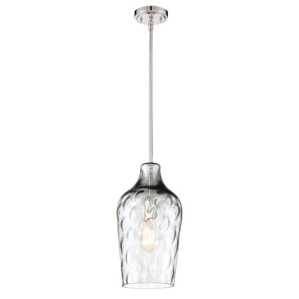 1 Light Pendant In Brushed Polished Nickel And Hammered Glass