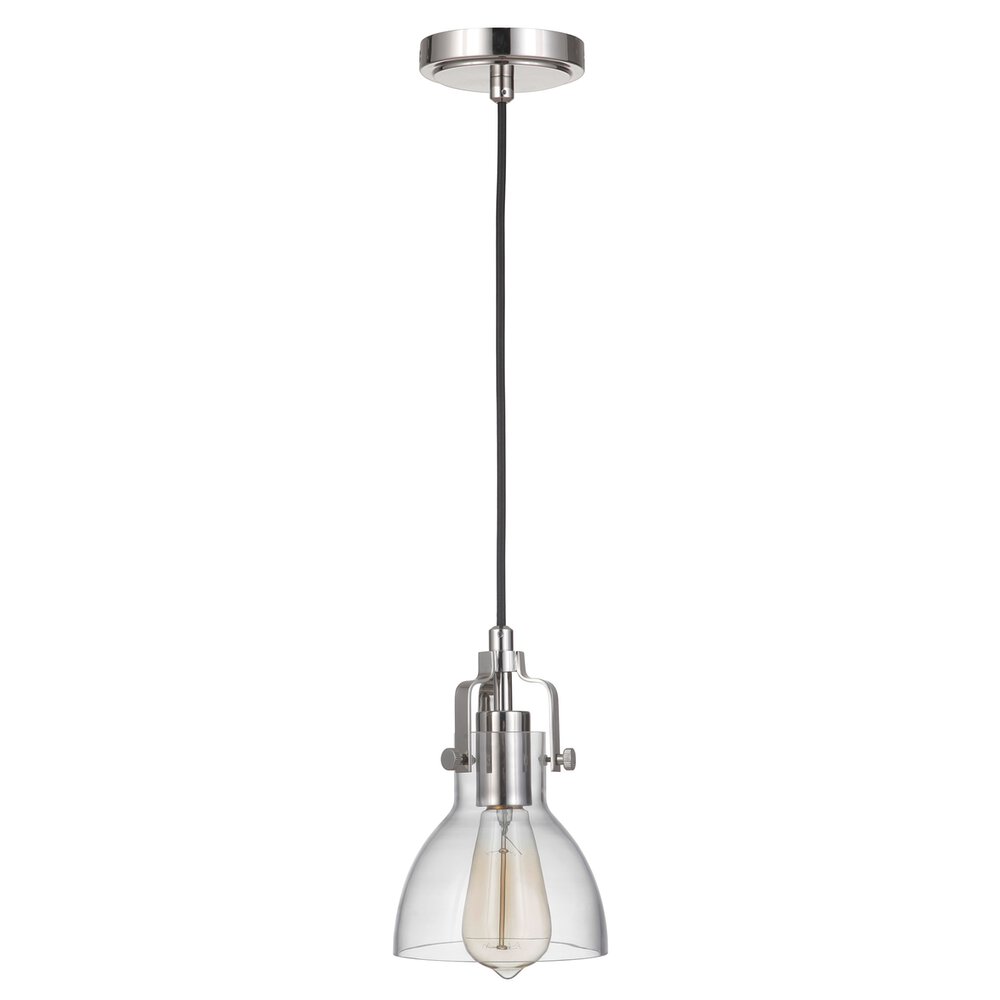 1 Light Mini Pendant In Polished Nickel And Clear Glass
