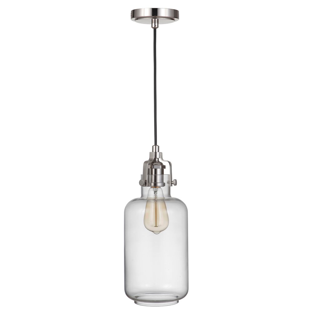 1 Light Mini Pendant In Polished Nickel And Clear Glass