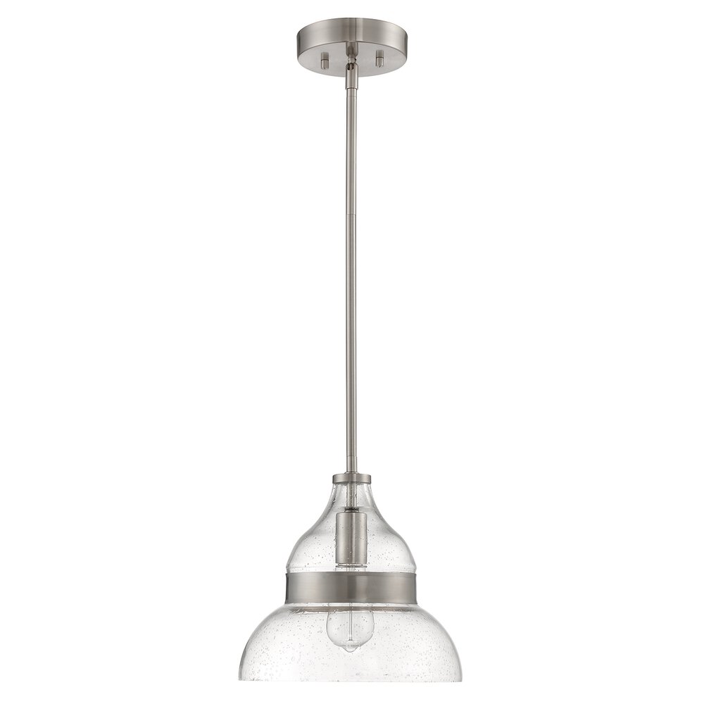 1 Light Mini Pendant In Brushed Polished Nickel And Seeded Glass