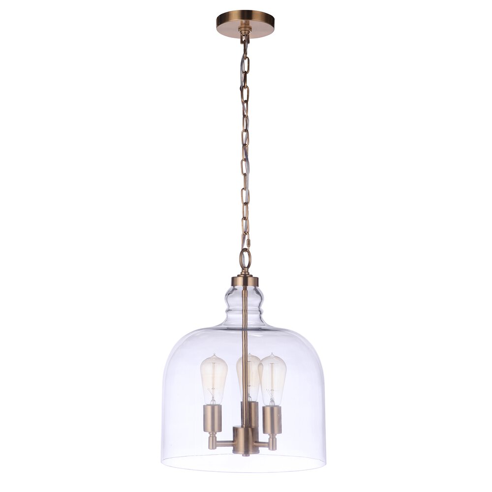 3 Light Pendant In Satin Brass And Clear Glass