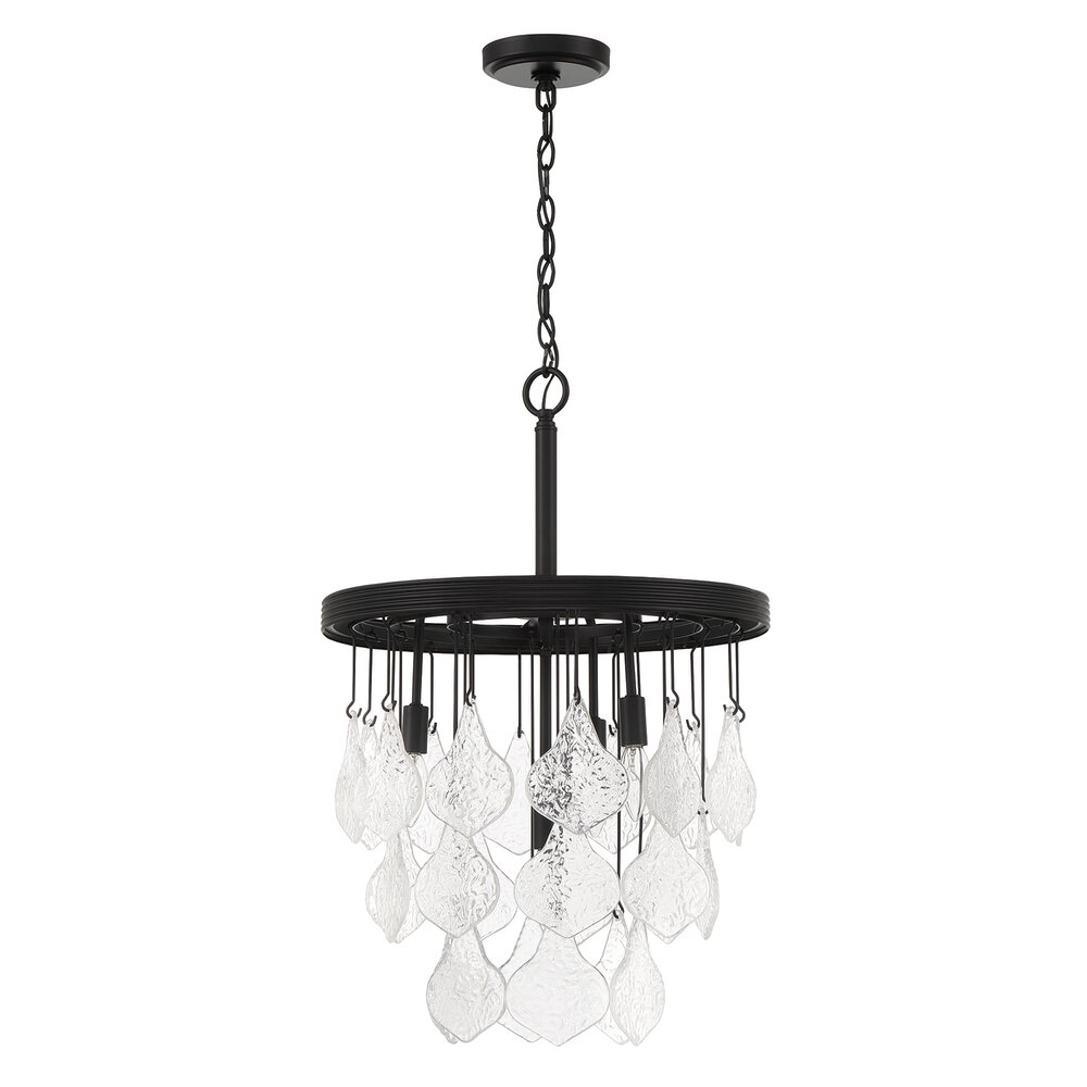 4 Light Pendant In Flat Black And Clear Glass