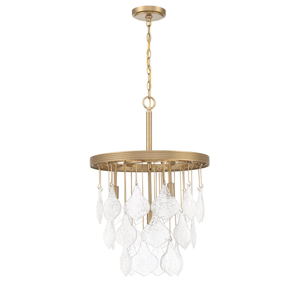 4 Light Pendant In Satin Brass And Clear Glass