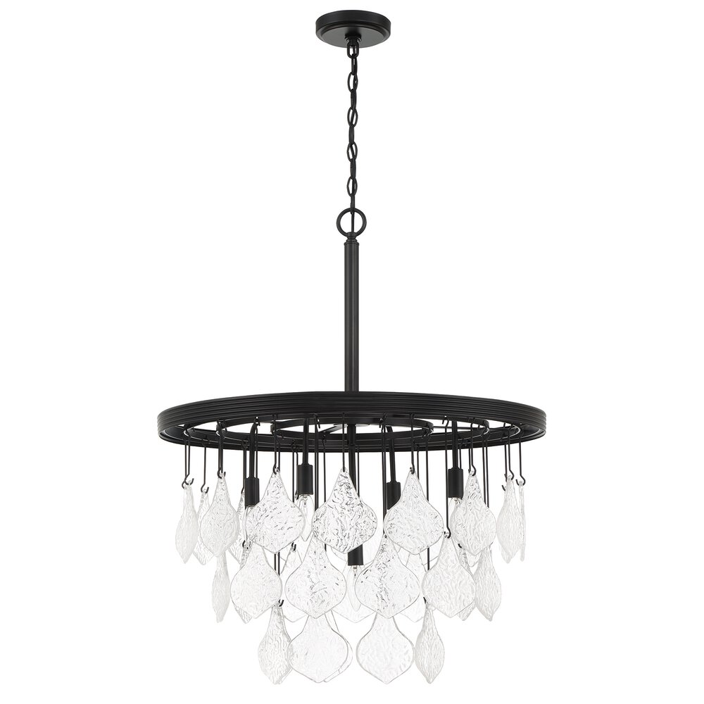 5 Light Pendant In Flat Black And Clear Glass