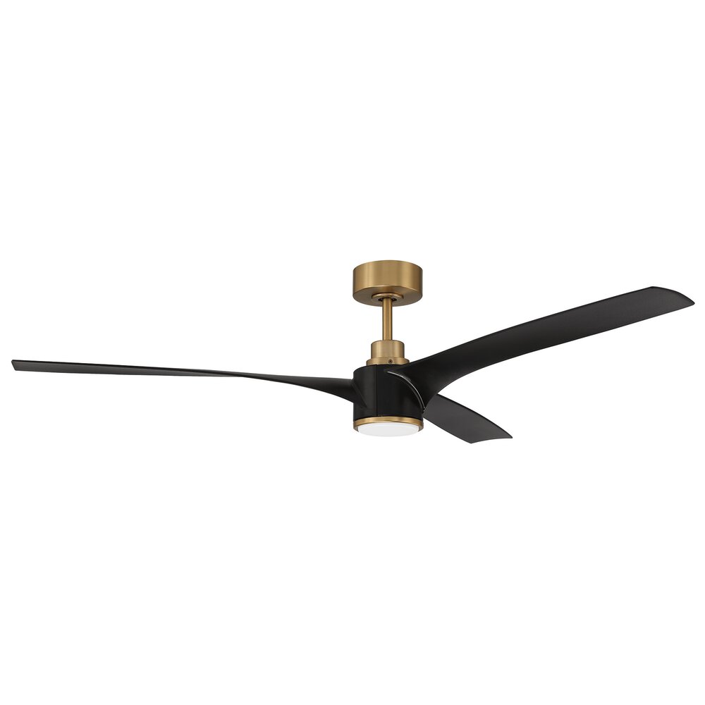 60" Ceiling Fan With Blades Inlcuded And Light Kit Included In Flat Black/Satin Brass And Frost White Acrylic Fixture