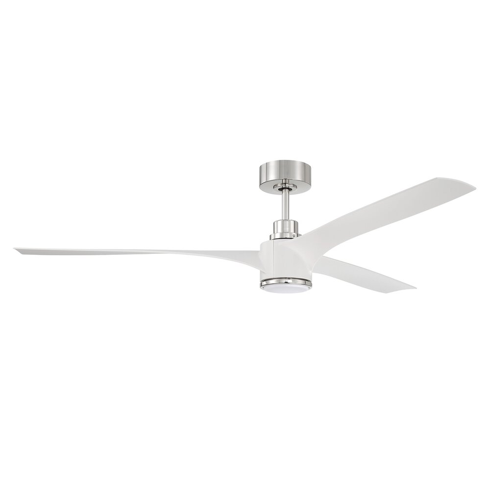 60" Ceiling Fan With Blades And Light Kit (Optional) In White / Polished Nickel And Frost White Acrylic Fixture