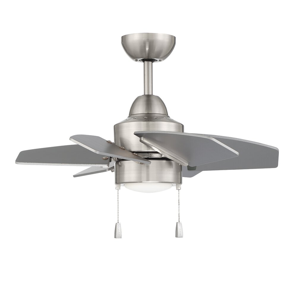 24" Ceiling Fan With Blades And Light Kit In Brushed Polished Nickel And Frost White Glass