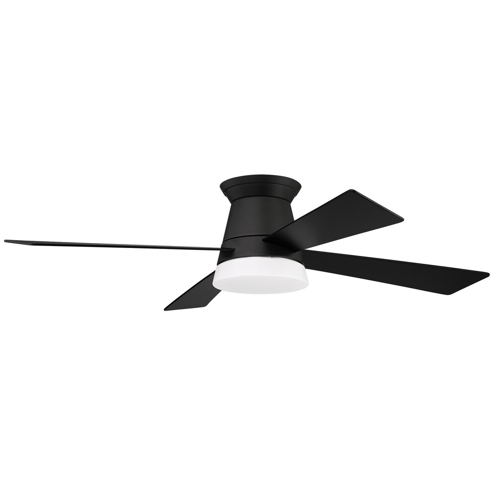 52" Indoor Flushmount Fan With Blades Included In Flat Black And Frost White Glass