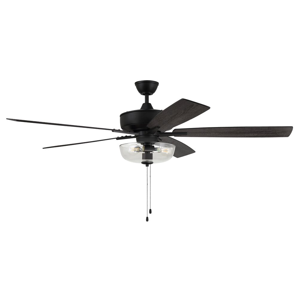 60" Super Pro Fan With Light Kit And Blades In Flat Black And Clear Glass