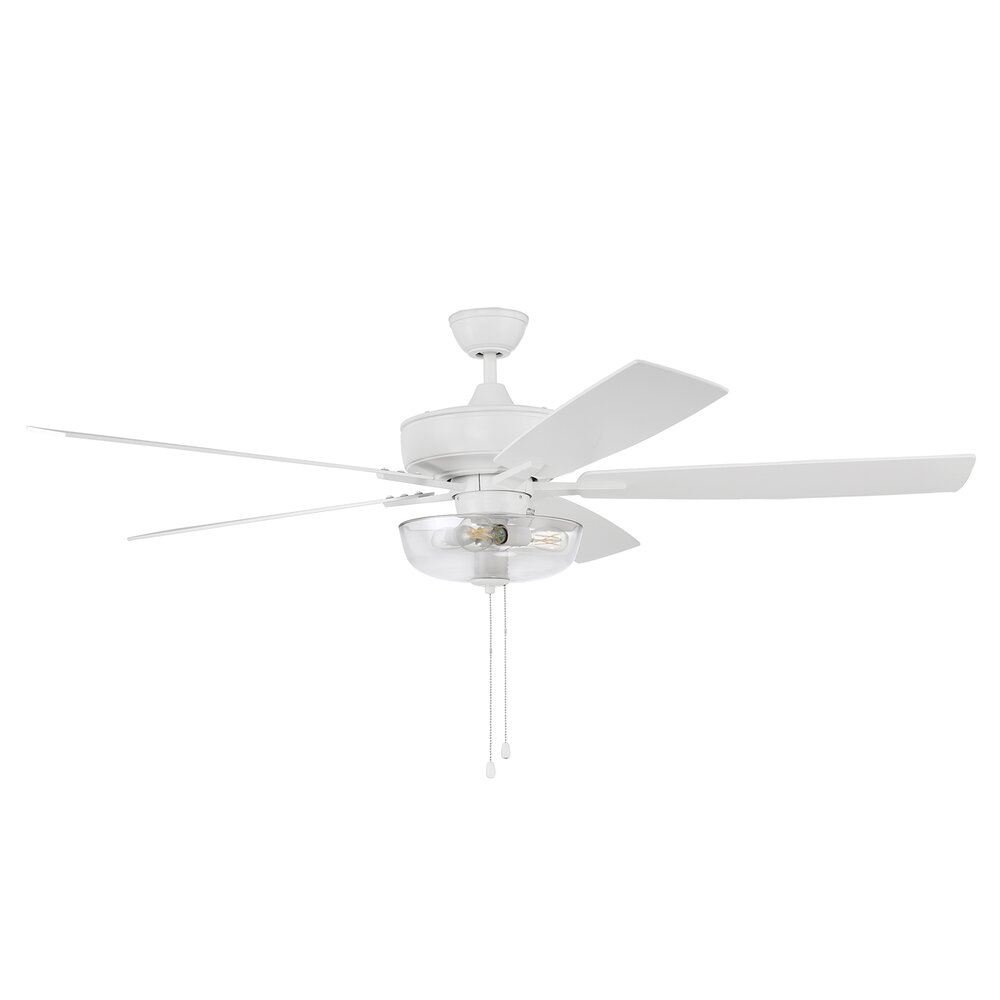 60" Super Pro Fan With Light Kit And Blades In White And Clear Glass
