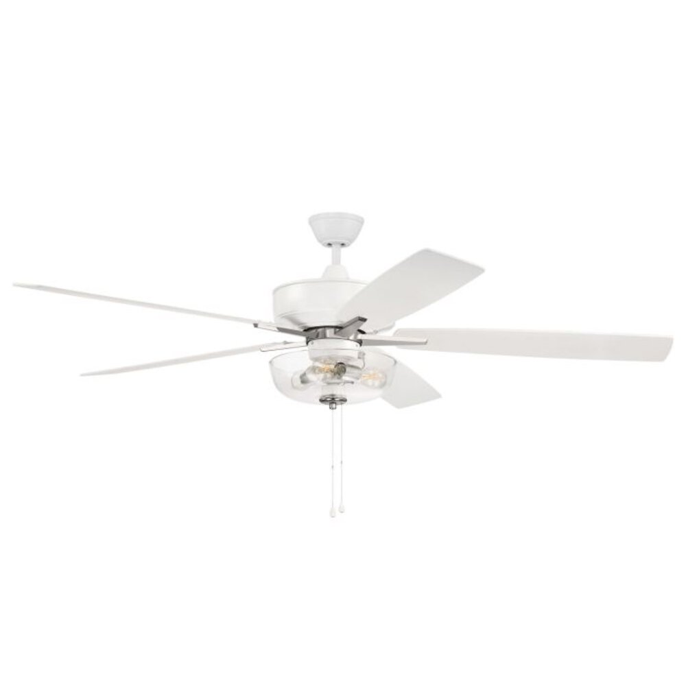 60" Super Pro 101 Ceiling Fan With Blades And Integrated Light Kit In White / Polished Nickel And Clear Glass