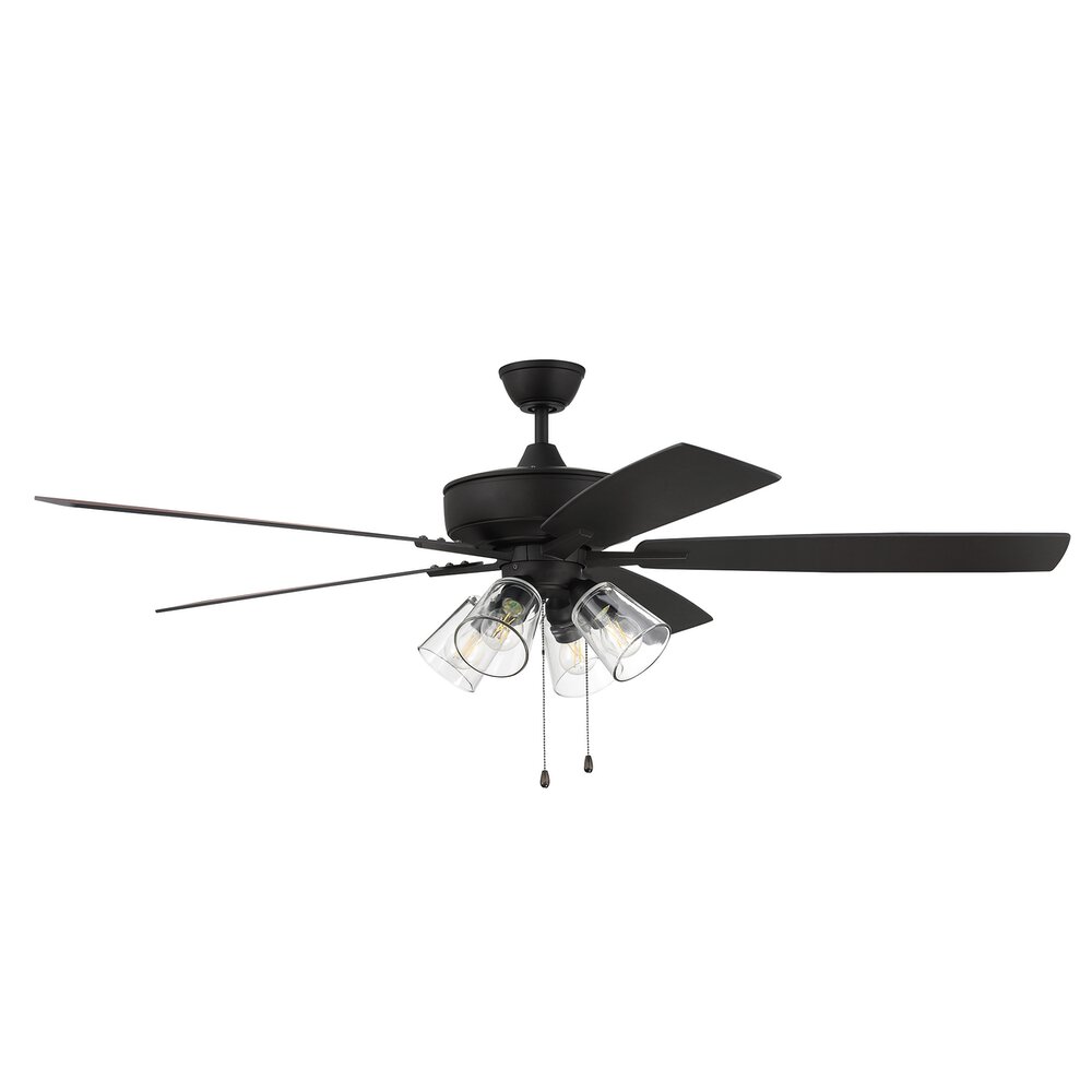 60" Super Pro Fan With 4 Light Kit And Blades In Espresso And Clear Glass