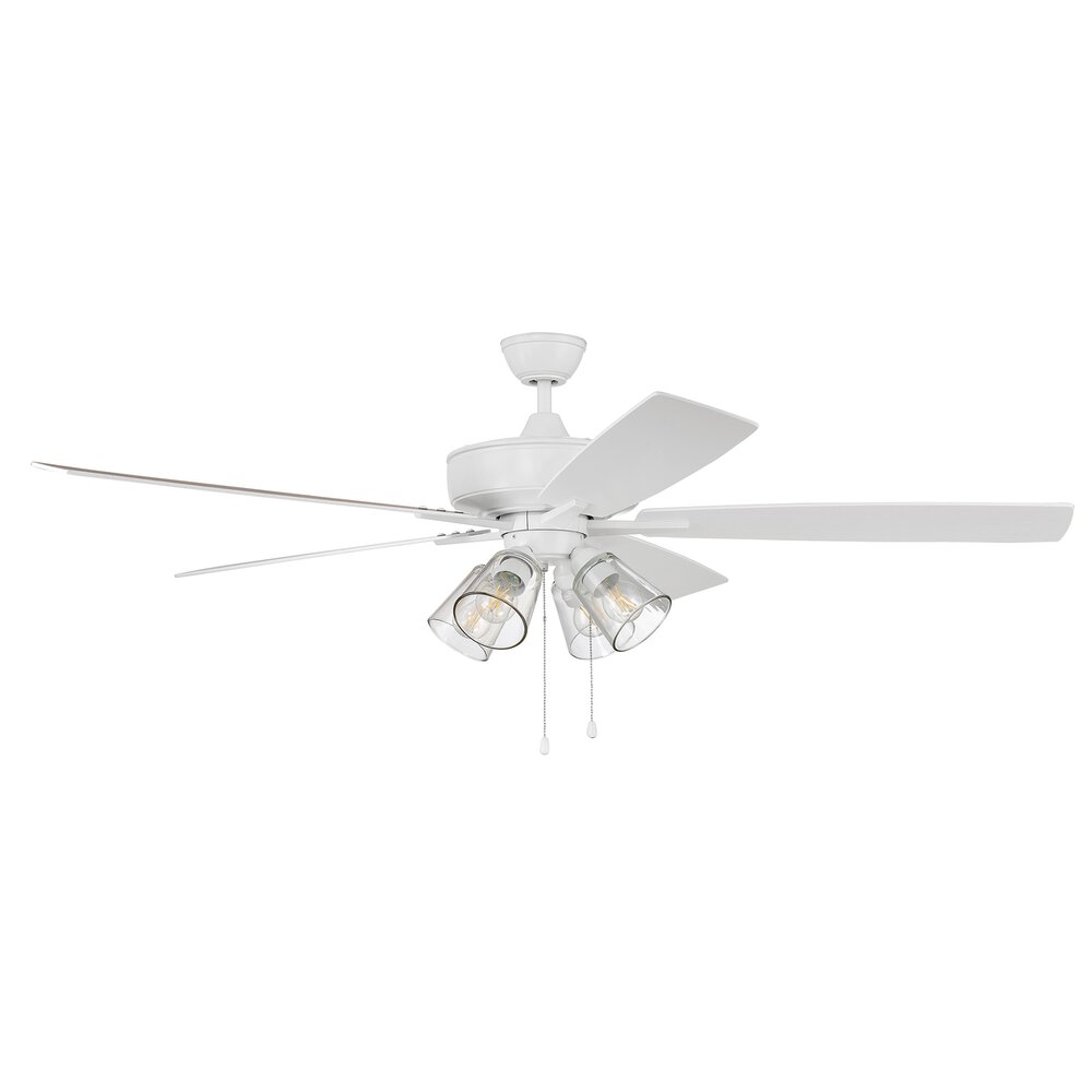 60" Super Pro Fan With 4 Light Kit And Blades In White And Clear Glass