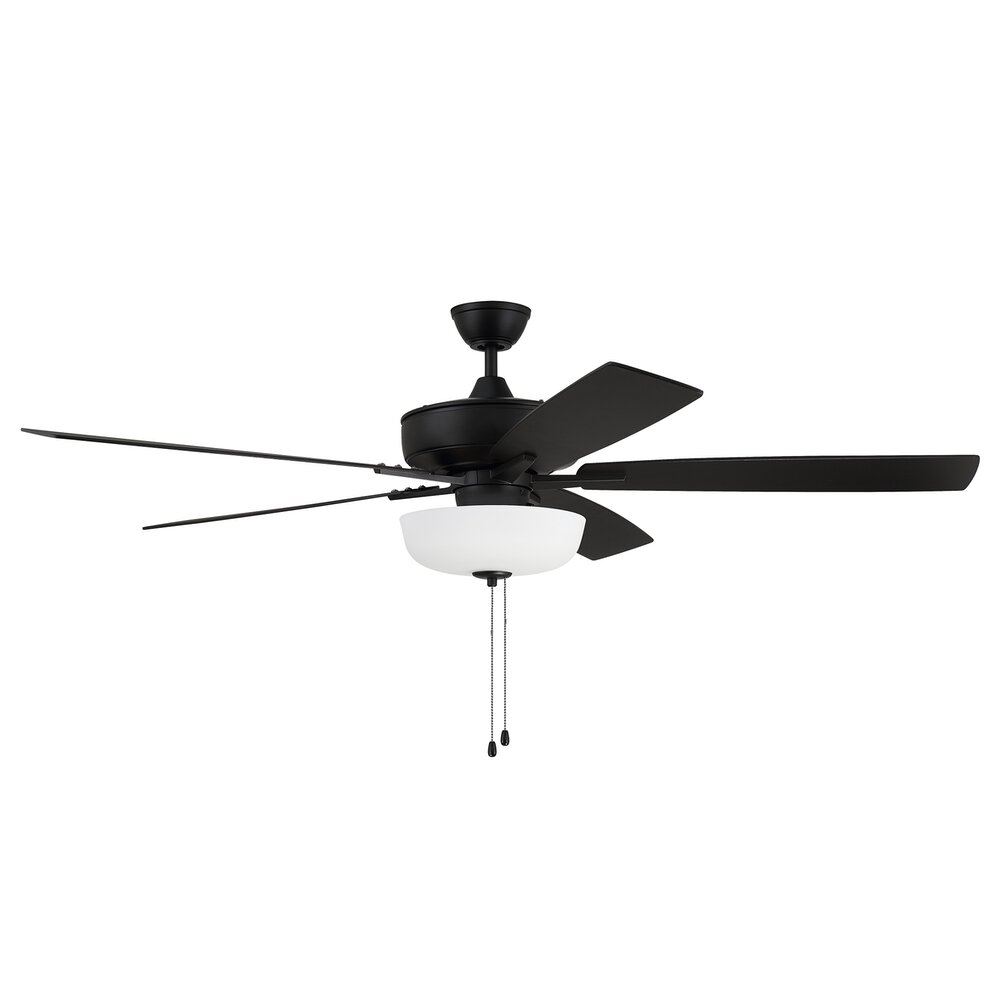 60" Super Pro Fan With Light Kit And Blades In Flat Black And Frost White Glass