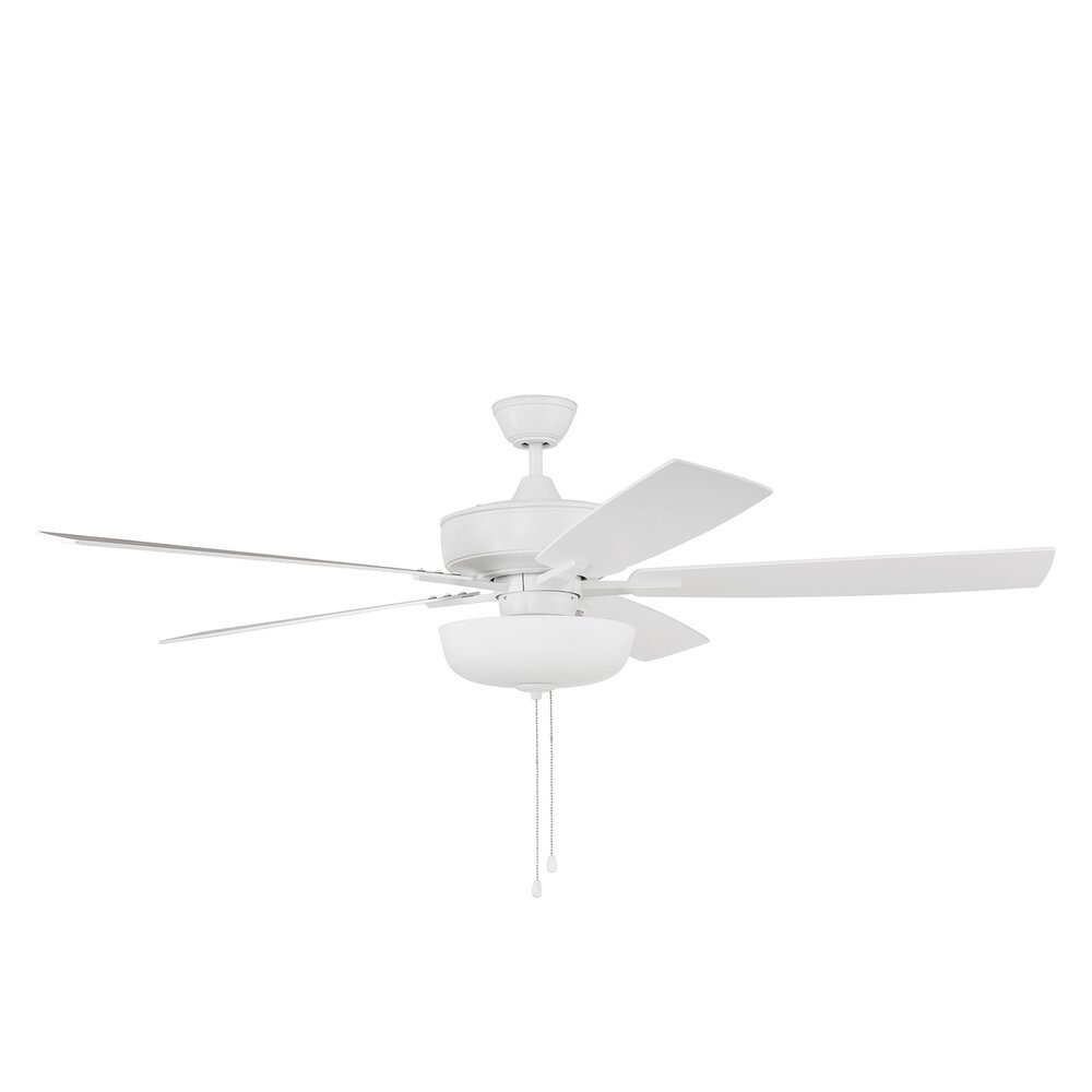 60" Super Pro Fan With Light Kit And Blades In White And Frost White Glass