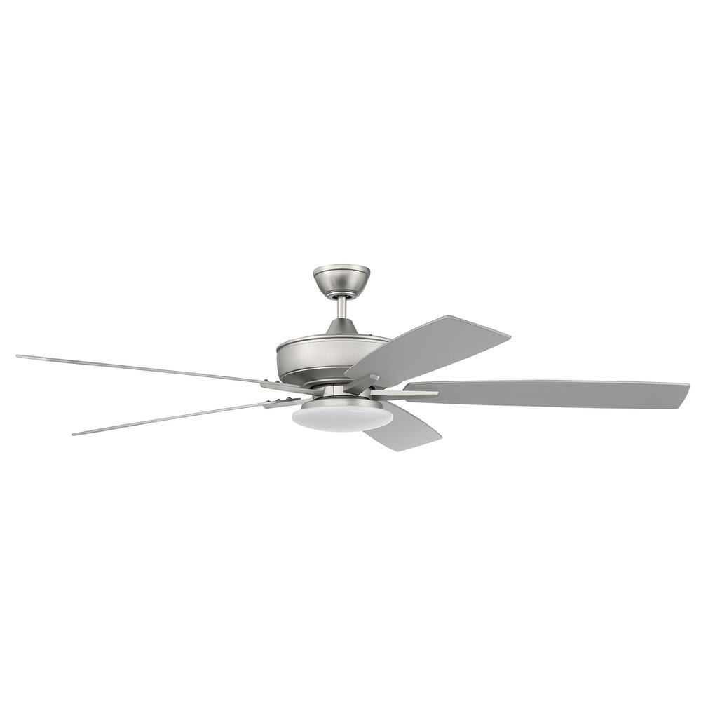 60" Super Pro Fan With Low Profile Light Kit And Blades In Brushed Satin Nickel And Frost White Acrylic Fixture