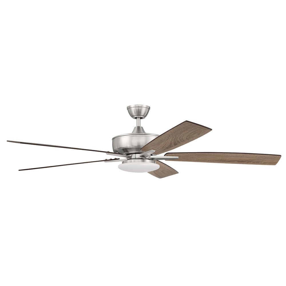 60" Super Pro Fan With Low Profile Light Kit And Blades In Brushed Polished Nickel And Frost White Acrylic Fixture