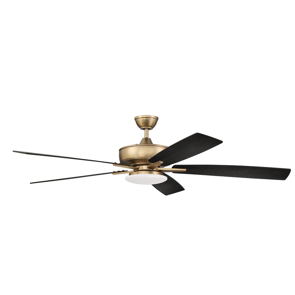 60" Super Pro Fan With Low Profile Light Kit And Blades In Satin Brass And Frost White Acrylic Fixture