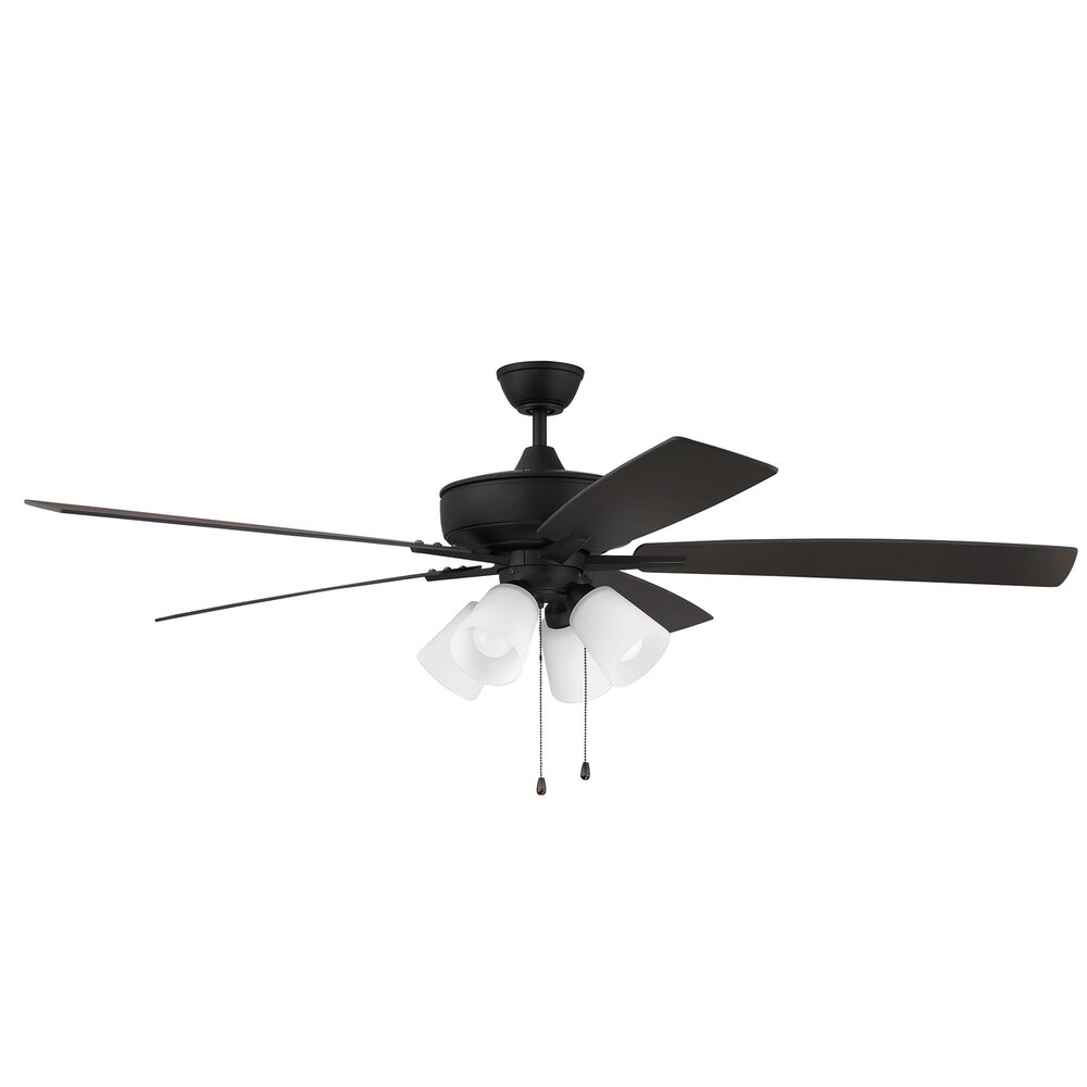 60" Super Pro Fan With 4 Light Kit And Blades In Espresso And Frost White Glass