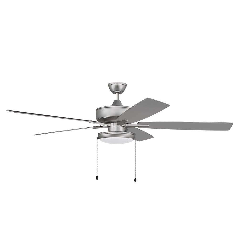 60" Super Pro Fan With Slim Pan Light Kit And Blades In Brushed Satin Nickel And Frost White Acrylic Fixture