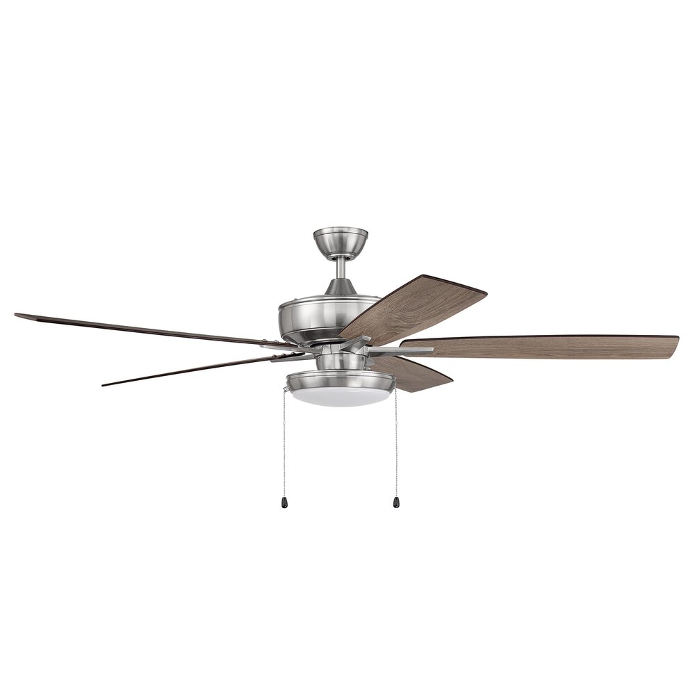 60" Super Pro Fan With Slim Pan Light Kit And Blades In Brushed Polished Nickel And Frost White Acrylic Fixture
