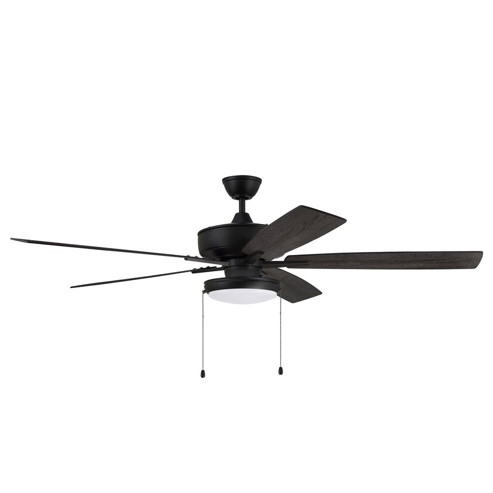 60" Super Pro Fan With Slim Pan Light Kit And Blades In Flat Black And Frost White Acrylic Fixture