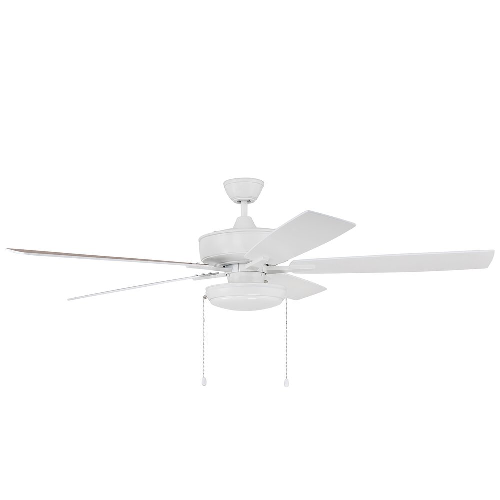 60" Super Pro Fan With Slim Pan Light Kit And Blades In White And Frost White Acrylic Fixture