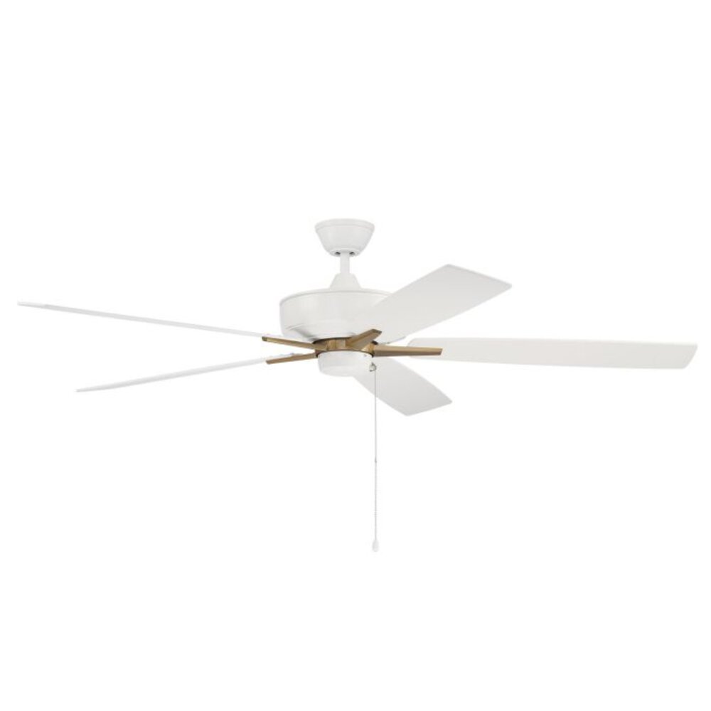 60" Super Pro Ceiling Fan With Blades In White/Satin Brass