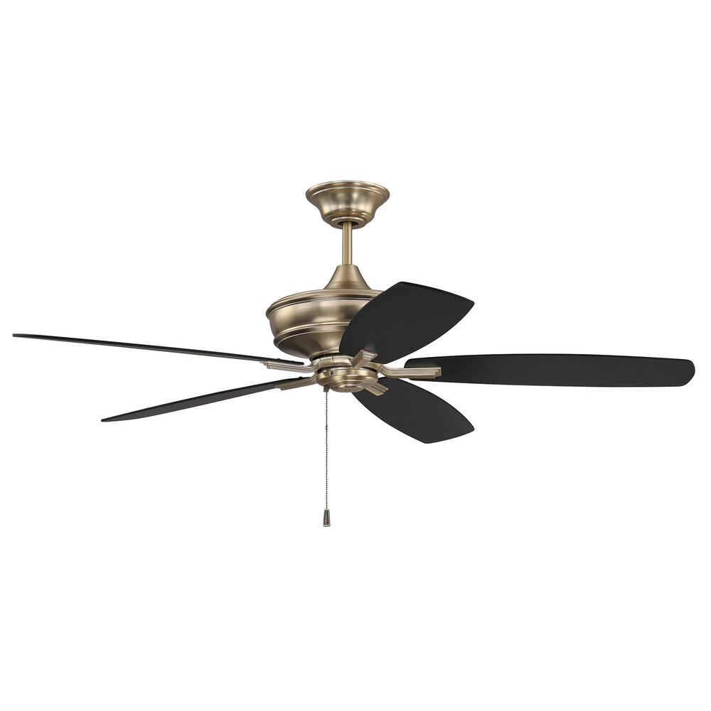 56" Ceiling Fan With Blades And Light Kit In Satin Brass