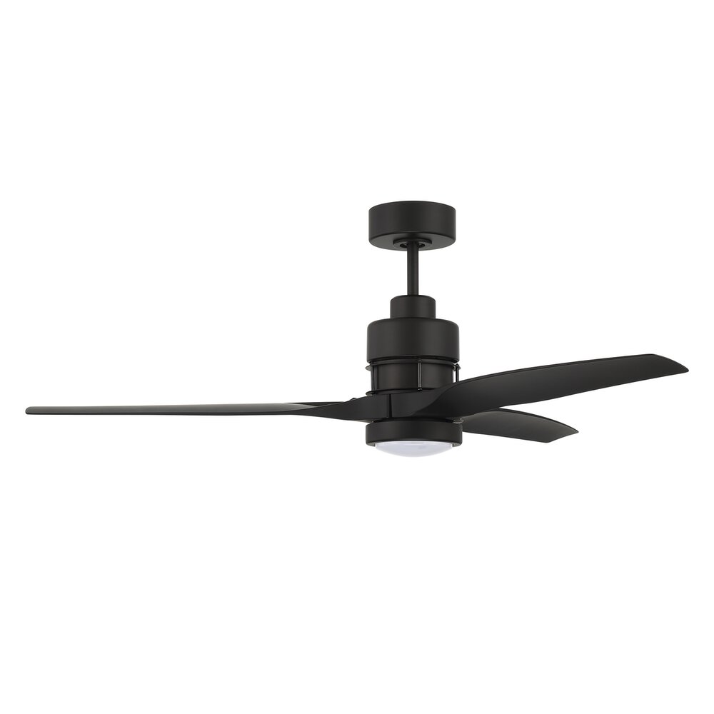 52" Ceiling Fan With 3 Blades Included Remote/Wifi Light Included (Optional) Indoor In Flat Black And Frost White Acrylic Fixture