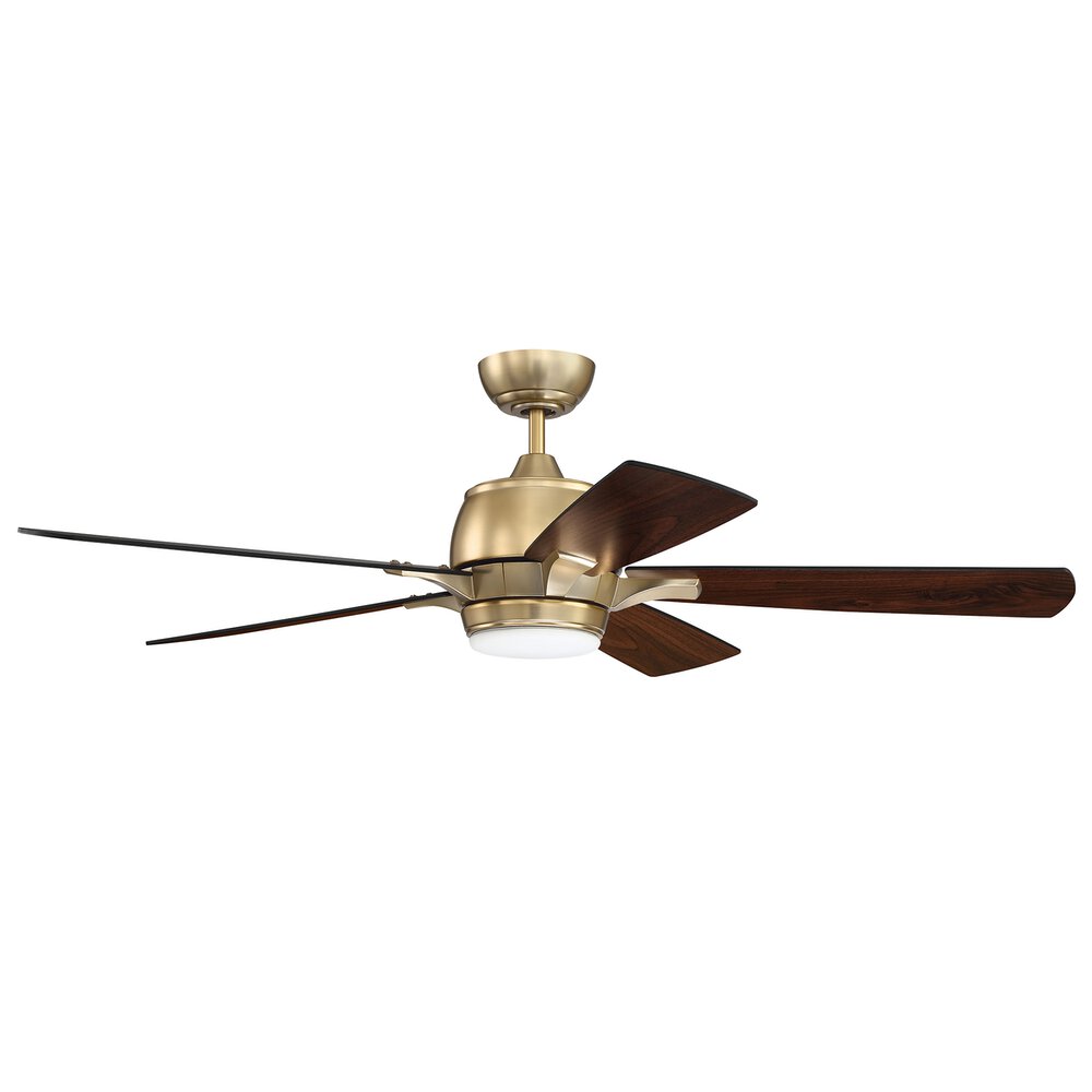 52" Ceiling Fan With Blades And Light Kit In Satin Brass And Frost White Glass