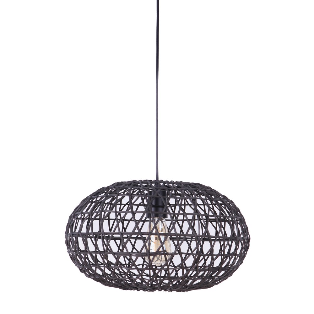 Portable Swag Pendant with Rattan Shade in Flat Black