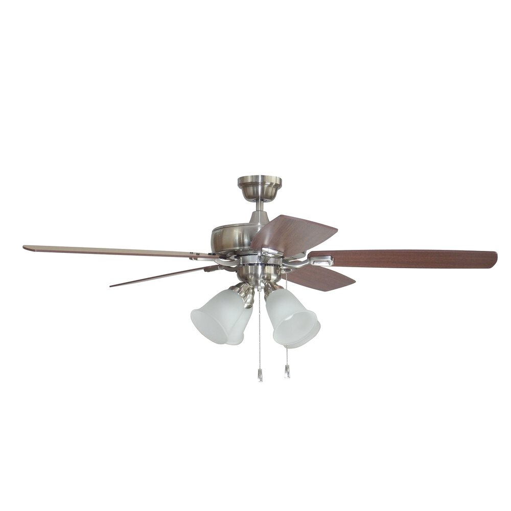 52" Ceiling Fan With Blades And Light Kit In Brushed Polished Nickel And Frost White Glass