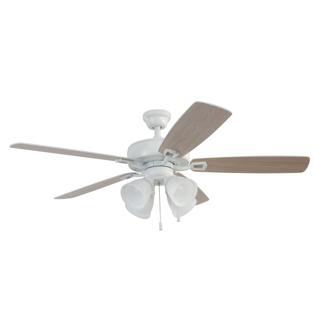 52" Ceiling Fan With Blades And Light Kit In White And Frost White Glass
