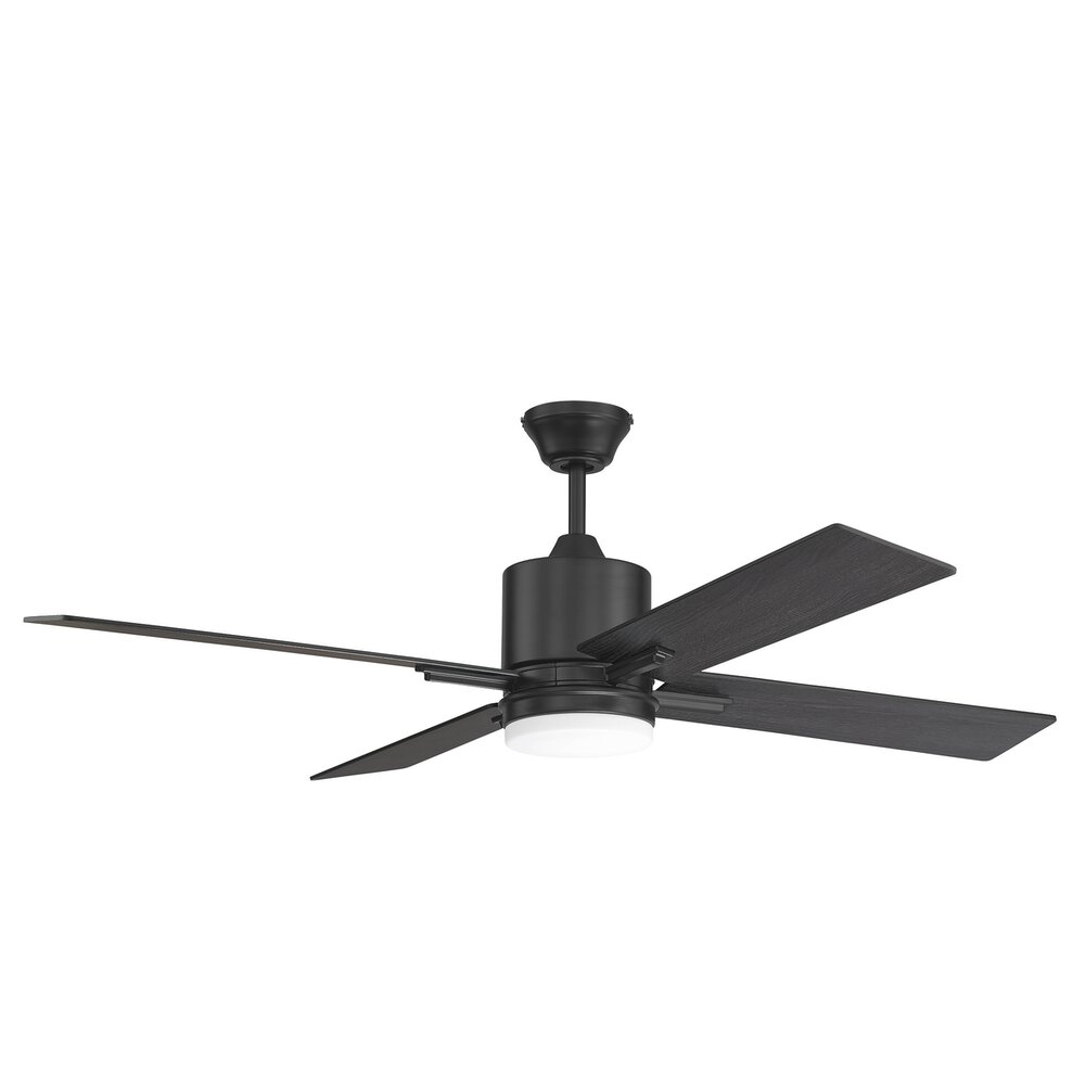 52" Ceiling Fan With Blades Light Kit And Wall Control In Flat Black And Frost White Glass