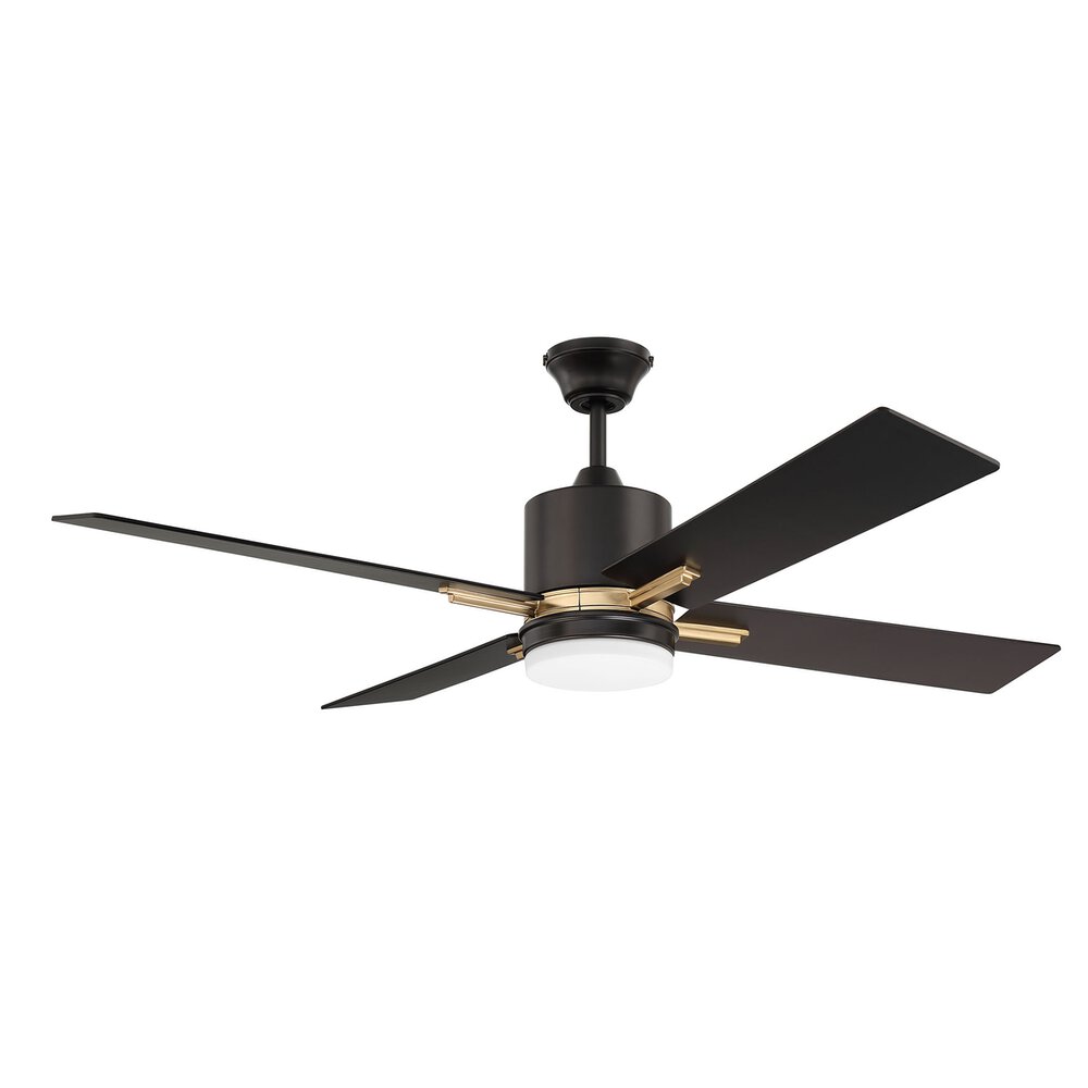 52" Ceiling Fan With Blades Light Kit And Wall Control In Flat Black/Satin Brass And Frost White Glass