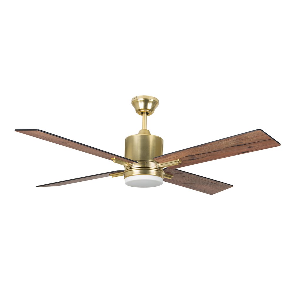 52" Ceiling Fan With Blades Light Kit And Wall Control In Satin Brass And Frost White Glass