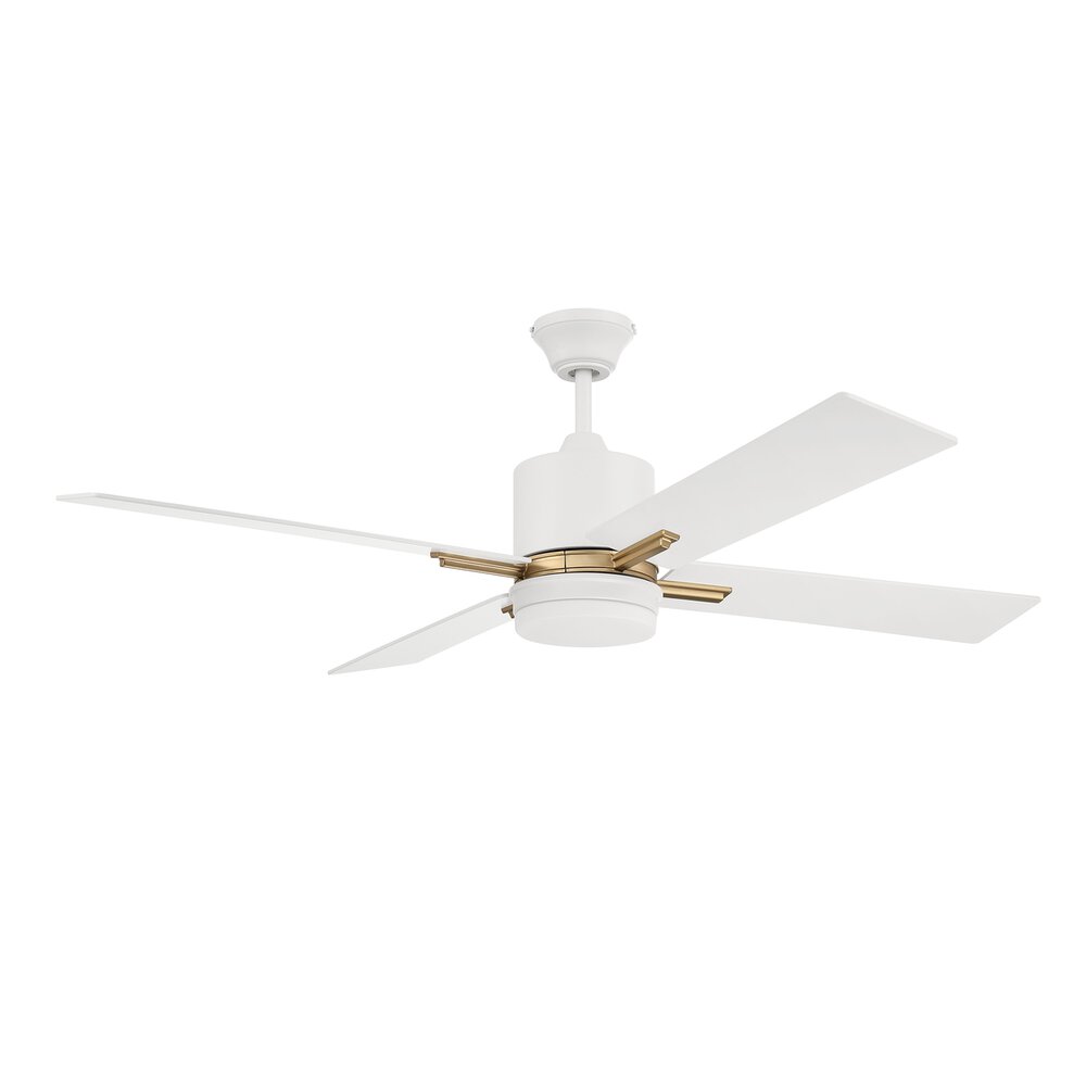 52" Ceiling Fan With Blades Light Kit And Wall Control In White/Satin Brass And Frost White Glass