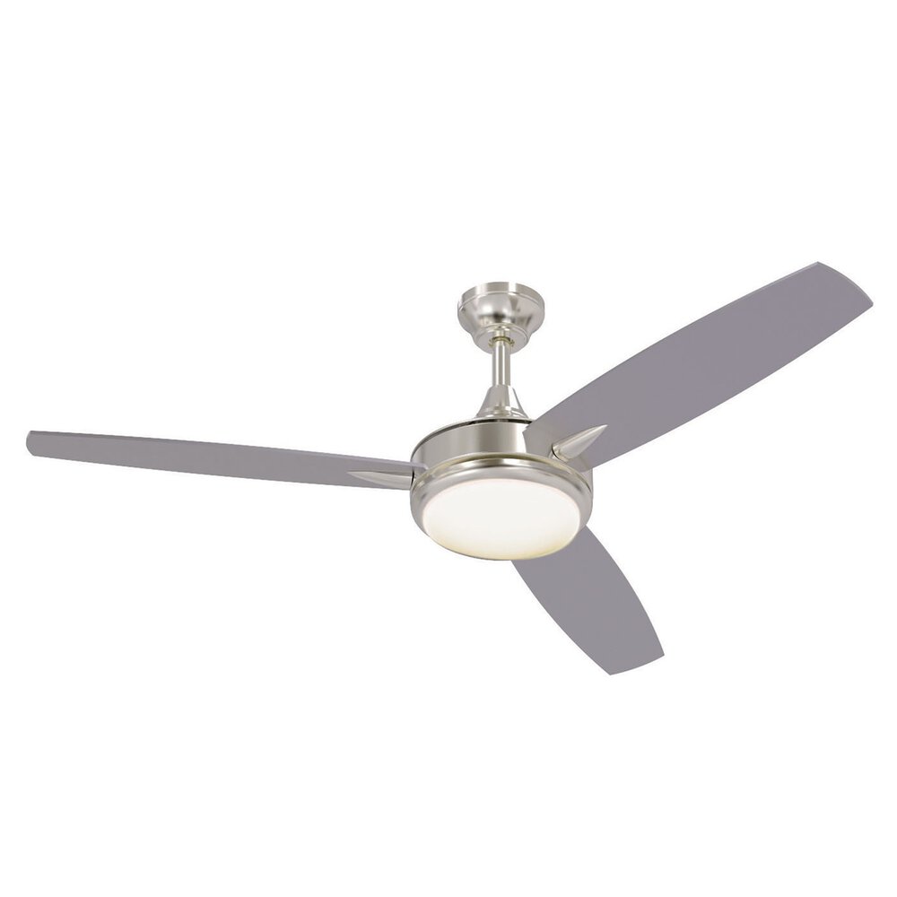 52" Targas Ceiling Fan With Light Kit In Brushed Polished Nickel And Frost White Acrylic Fixture